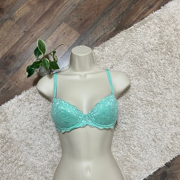 Victoria's Secret PINK 34B Pastel Green Lace Lightly Lined Demi Underwire Bra - Picture 1 of 9